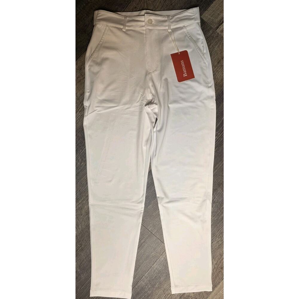 Bamans Women's Dress Pants Size M 8-10 White Stretch Ankle Work Office NWT
